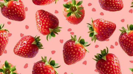 Strawberry background, wallpaper,Juicy ripe strawberries on pink background, top view. Strawberry frame