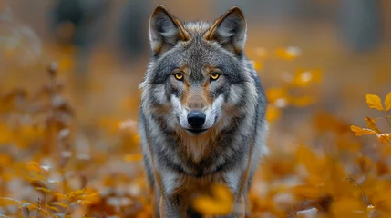 Fototapete Hotel wildlife photography, authentic photo of a wolf in natural habitat, taken with telephoto lenses, for relaxing animal wallpaper and more  © elementalicious