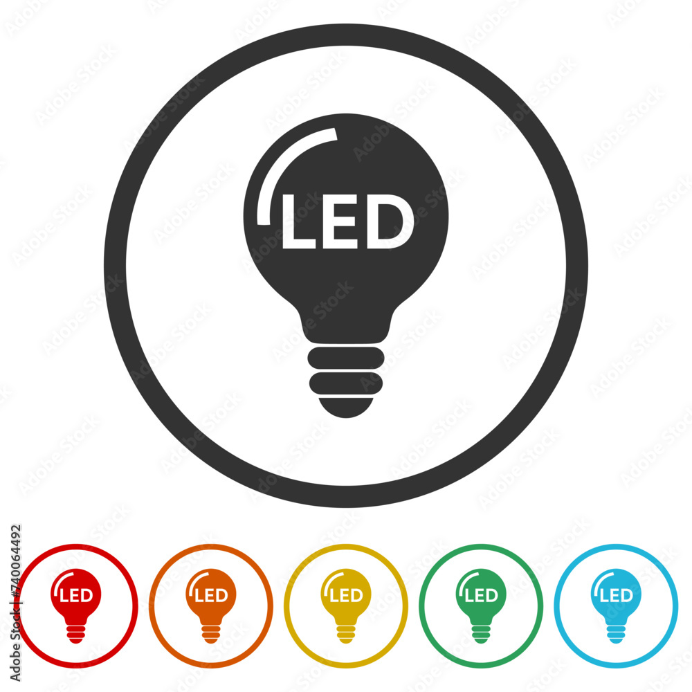 Poster led light bulb icon. set icons in color circle buttons