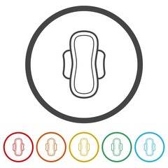 Women hygiene pad icon. Set icons in color circle buttons