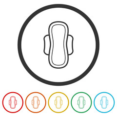 Women hygiene pad icon. Set icons in color circle buttons