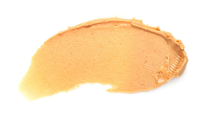 Smear of tasty nut butter isolated on white, top view