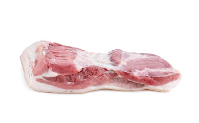 One piece of raw pork belly isolated on white