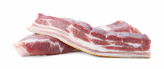 Pieces of raw pork belly isolated on white