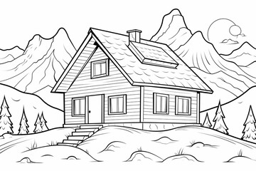 printable picture, coloring book with cozy buildings