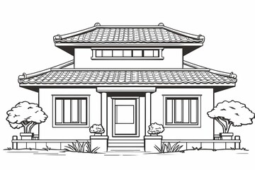 printable picture, coloring book with cozy buildings