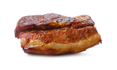 Piece of tasty baked pork belly isolated on white
