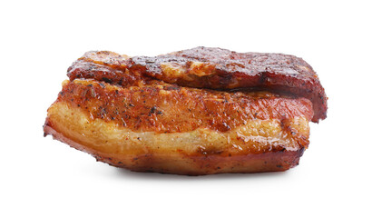 Piece of tasty baked pork belly isolated on white