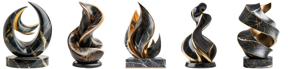 Decorative luxury sculpture in black marble and gold. Interior design element collection isolated on transparent background