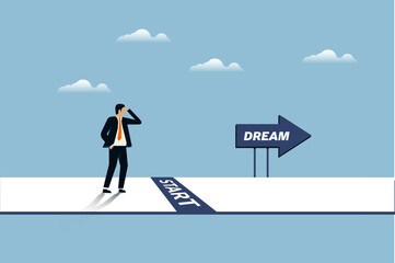 Overcoming fear, people are afraid to start chasing dreams, Flat vector illustration