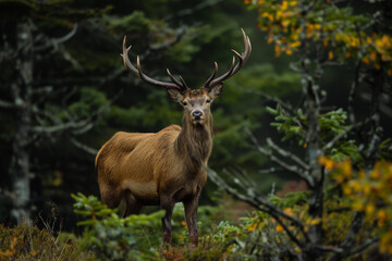 Red Deer Stag in Autumn Forest