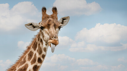 The giraffe sticking out its tongue