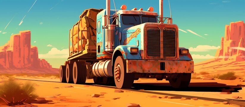vector illustration of a painting of a high-tech truck passing on the highway