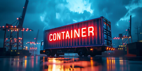 logo with "CONTAINER" written, DELIVERY concept