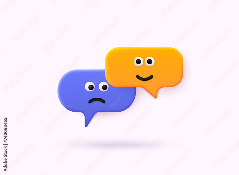 Poster 3d speech bubble icons. 3d comments thread mention or user chat with social media. 3d web vector ill
