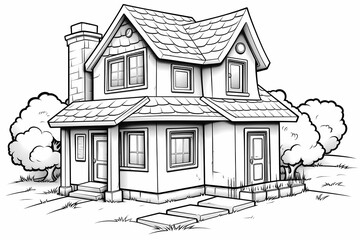 printable picture, coloring book with cozy buildings