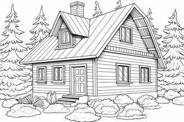 Fototapeta na wymiar printable picture, coloring book with cozy buildings