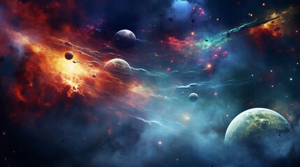 Obraz na płótnie Canvas Planets over the nebulae in space