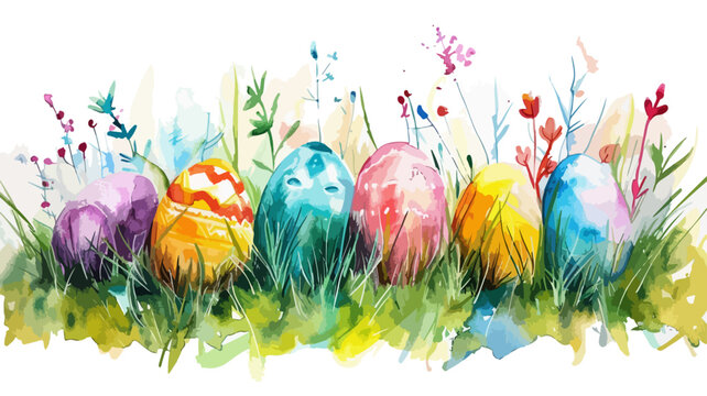 Bunte Eier Ostern Frühling Wasserfarben Wiese Grass Vektor