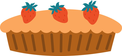  cute hand drawn cartoon strawberry cake png illustration on transparent background	 - 740069842