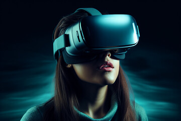 Futuristic cyberspace cyberpunk person wearing headset for metaverse generative ai gamer player