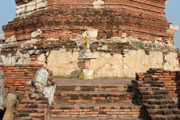 ruined buddhist temple (wat thammikarat) in ayutthaya in thailand 
