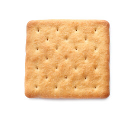 One crispy cracker isolated on white, top view. Delicious snack
