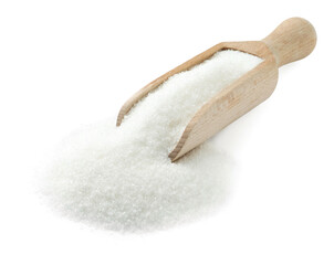 Scoop with granulated sugar isolated on white