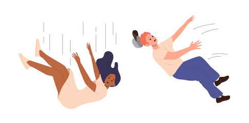 Young people cartoon characters falling down from height hovering over ground vector illustration © Iryna Petrenko