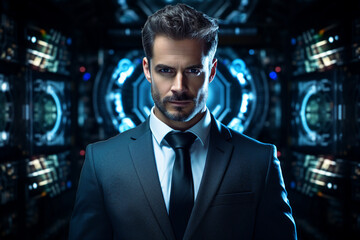 Fototapeta premium Created with generative AI picture of confident office worker IT specialist system administrator manager