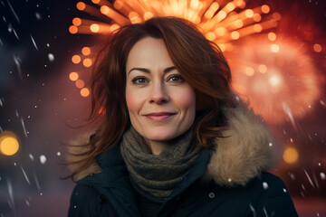 Fototapeta premium Fireworks show concept people watching admiring wonderful lights winter atmosphere Generative AI