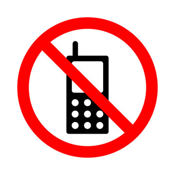 Keypad mobile phone with antenna icon red prohibited ban symbol on white background. No phone sign - Vector Symbol