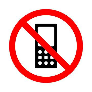 Keypad mobile phone classic old model cellphone icon with red prohibited ban symbol on white background. No phone sign - Vector Symbol