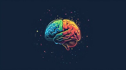 Human brain with colorful dots on dark background - obrazy, fototapety, plakaty