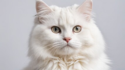 Fototapeta premium Portrait of White siberian cat on grey background