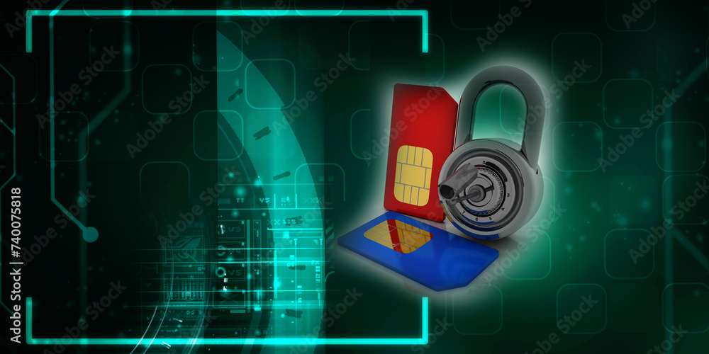 Poster 3d render sim card with padlock