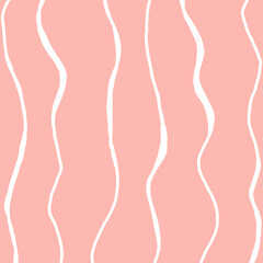 Decorative square pattern with hand drawn stripe shapes. Hand painted grungy ink doodles in pink, red, white colors. Wavy curly lines print.