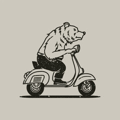 Bear Mascot Motorcycle Badge badge, label, logo, t-shirt graphic in Vintage Hand Drawn vector illustration
