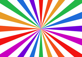Radial rainbow rays background. Rainbow stripped colorful backdrop. Groovy full color spectrum. Comics book rainbow beam lines. Radial circle line.
