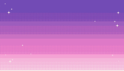 Pixel art seamless night sky background. Starry sparkles in the night sky. Pink and violet. Video game backdrop. Dawn or sunset. Copy space.