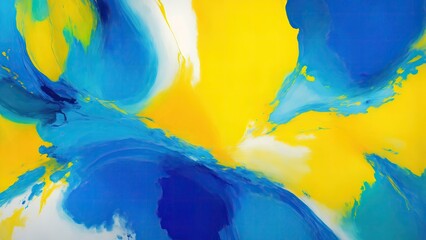 Multi colored abstract painting with bright Blue and yellow