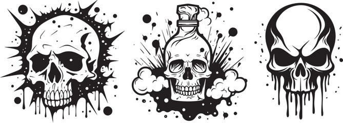 human skull, horror black and white vector graphics