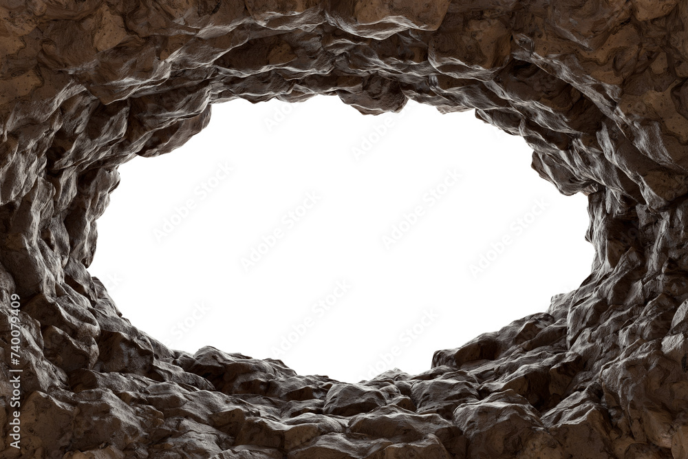 Poster frame of mountain cave with isolated on transparent background - png file, 3d rendering illustration