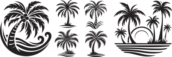 Crédence de cuisine en verre imprimé Gris 2 palm tree island and waves, paradise graphics