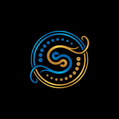 S letter modern gradient luxury gold and blue logo designs