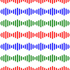 Colorful sound wave seamless pattern background vector. Red, blue and green geometric stripes fabric pattern design. Wall and floor ceramic tiles pattern.