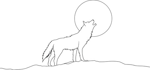 continuous single line drawing  of  a Wolf howling by full moon vector, logotype animal line art, wildlife 