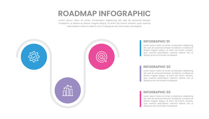 Business roadmap timeline infographic with 3 steps and icons