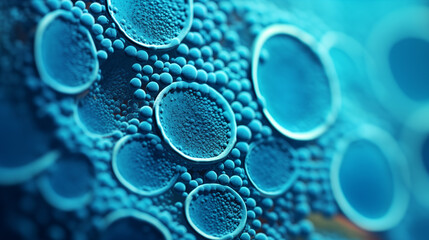 Virus or bacteria cells. Cocci bacteria and virus cells. Microscopic blue bacteria. Healthcare and medicine Concept
