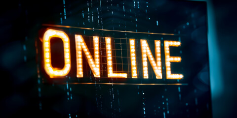 "ONLINE" written on light letter on black background, INTERNET COMPUTER concept